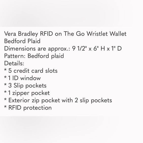 NWOT Vera Bradley | RFID on The Go Wristlet Wallet Bedford  Plaid - Picture 5 of 5